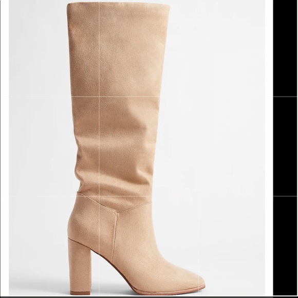 Express Slouchy Knee High Block Heel Tan Taupe Suede Boots 10 - Picture 6 of 14